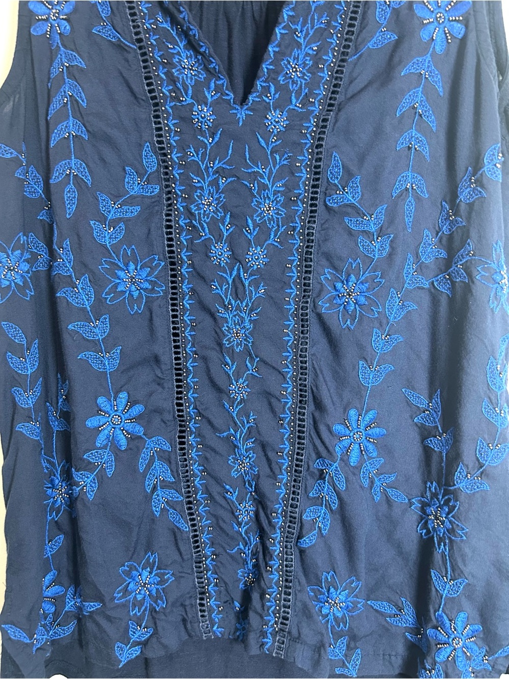 Lucky Brand Top Embroidered Beaded Boho Floral Tank Top Women M Blue Festival - Picture 4 of 11